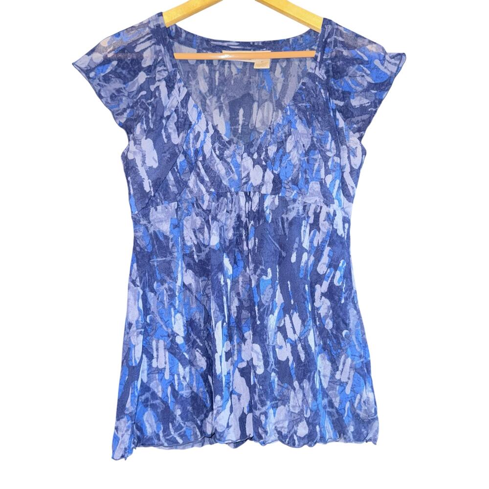 DKNY Babydoll Semi Sheerβ Top Women's Medium Y2K Lettuce Hem Grunge Lightweight